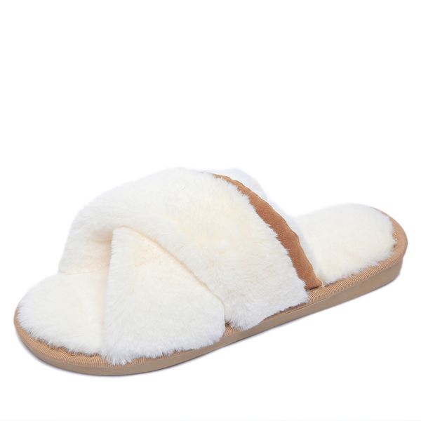 

winter woman slippers slip on fashion new women home slippers faux fur warm shoes for woman casual flats female fur flip flops, Black