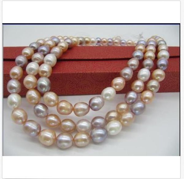 

12-10mm genuine natural baroque multi-color south sea pearl necklace 50 14k, Silver
