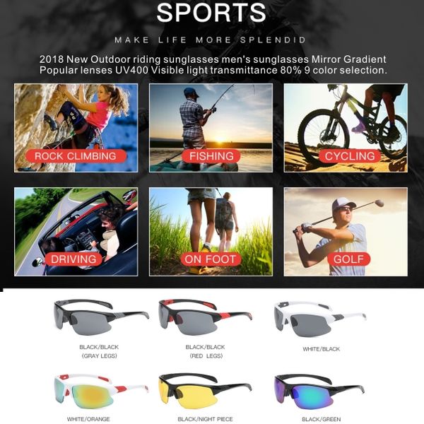 

2018 new outdoor riding sunglasses men's sunglasses mirror gradient popular lenses uv400 visible light transmittance 80% 9 color select