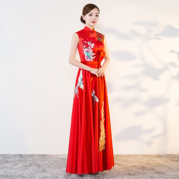 

2018 modern cheongsam qipao women long traditional chinese dresses oriental wedding gowns evening dress robe orientale, Red