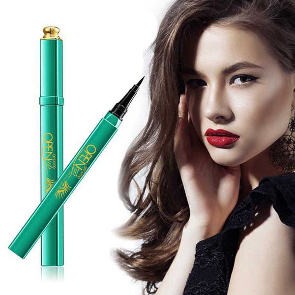 Drop Ship 12 teile/los Schwarz Flüssigen Eyeliner Langlebig Wasserdicht Eyeliner Bleistift Stift Schönes Make-Up Kosmetische Werkzeuge Grüner Pfau