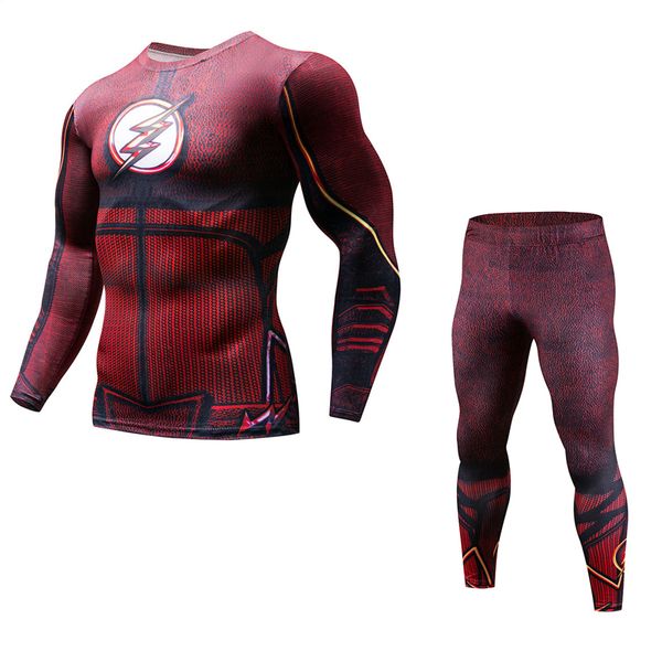 

fitness compression sets red flash men suit 3d printed mma crossfit muscle shirt leggings base layer bodybuilding tights, Gray