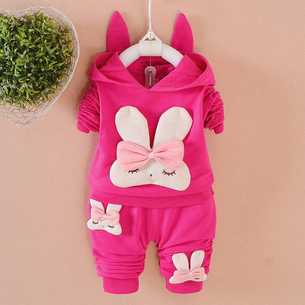 

spring baby clothing cartoon rabbit child long sleeve hoodies cotton suit toddler sets kids outfits girls clothes, White