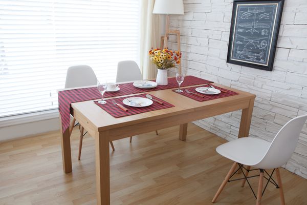 Handmade Black Red Grid Noridc Cotton Linen Table Runner New Home