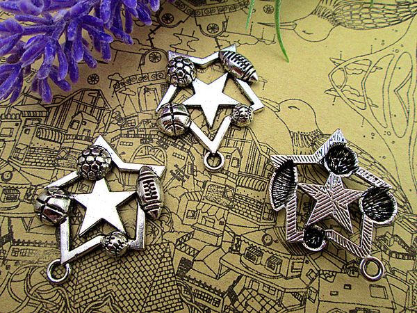 

36pcs-sports star ball charms, antique tibetan silver sports charm pendants 30x25mm, Bronze;silver