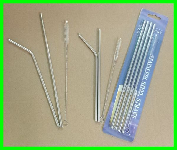 

215mm 267mm stainless steel drinking straws brush for beer reusable straight bent curved bar straws for cold drinkings