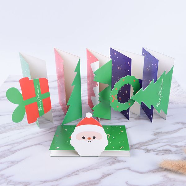 Großhandel 1 Stücke Falten Weihnachtsbaum Grußkarte Santa Claus Geschenke Thanksgiving Blessing Card Dekoration Weihnachten Gruß Umschlag Von