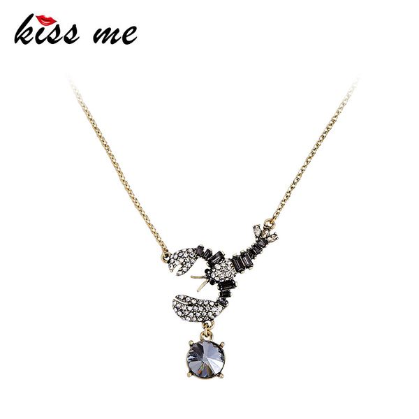 

kiss me new insect glass crystal necklaces pendants simple alloy chain fashion necklaces for women imitation jewelry, Silver
