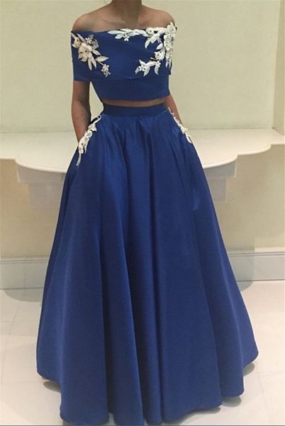 

bateau neckline short sleeves white lace applique blue floor length prom dress two pieces evening dress with poacket, Black