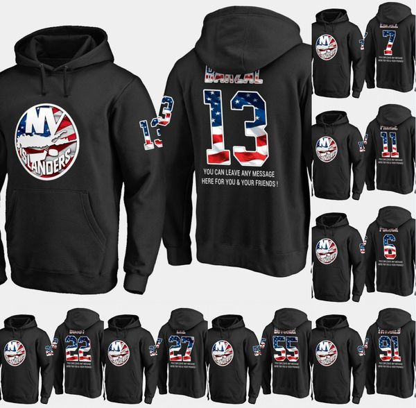 

Mens New York Islanders USA Flag Hoodie 13 Mathew Barzal 15 Cal Clutterbuck 12 Josh Bailey Hockey Sweatershirt Jersey Black S-XXXL