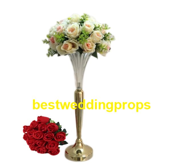 Gold Crystal Cylinder Glass Vases For Home Wedding Centerpieces
