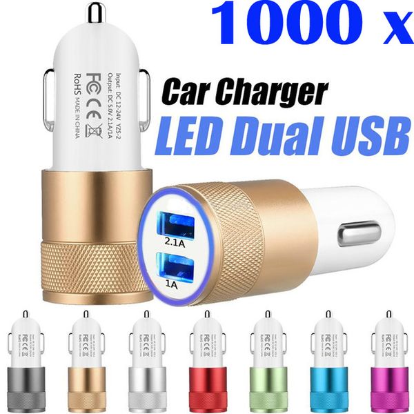 

1000pc dual port phone charger led u b charging plug adapter cu tomized 5v 2 1a car charger for iphone am ung mp4