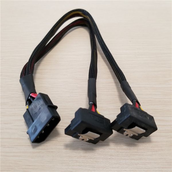 

wholesale 100pcs/lot psu 4pin ide molex to dual 90 degree down angle 15pin sata power cable cord 18awg wire for hdd ssd pc diy