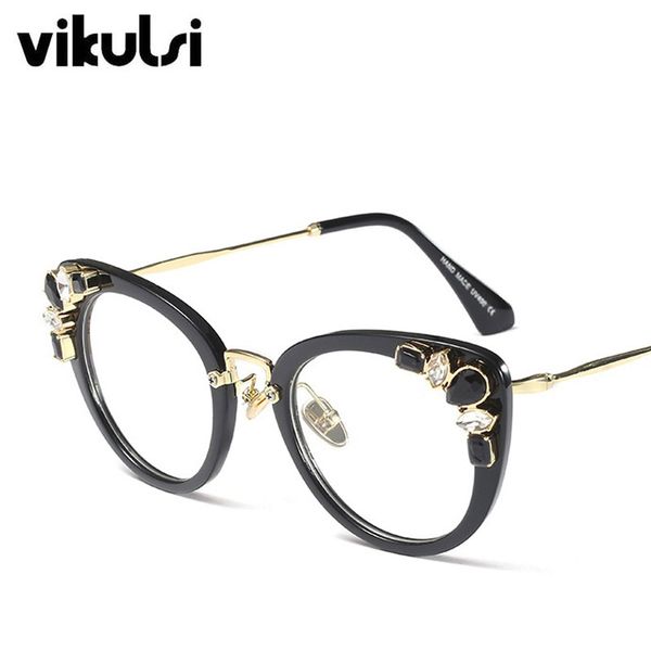

crystal cat eye clear glasses frame women transparent eyewear brand designer fashion clear eyeglasses optical frame oculos uv400, Silver