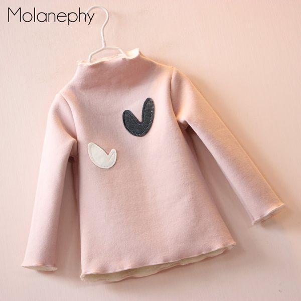 

molanephy baby girls sweatshirts autumn winter cute heart-shaped plus velvet warm solid color long sleeves children clothes, Black