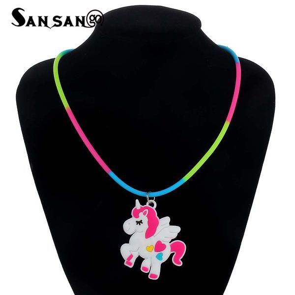 

1pcs new multi-styles silicone cartoon unicorn pendant necklaces animals for children girls boys gift jewelry wholesale, Silver