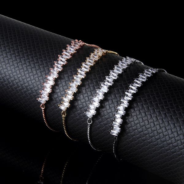

fashion 4 color charm bar slider bracelets for women luxury pave zirconia cz adjustable chain bracelet fashion jewelry, Golden;silver