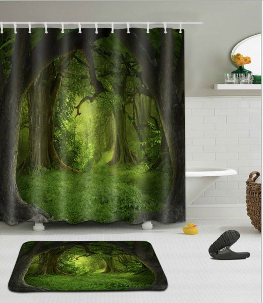 

jungle 3d pattern print custom waterproof bathroom modern shower curtain polyester fabric bathroom curtain door mat sets