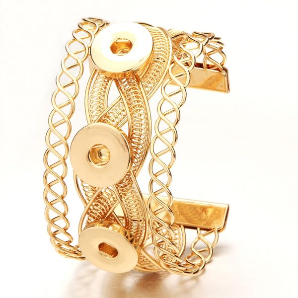 

noosa chunks snap jewelry gold silver alloy cuff bracelet 3buttons snap bracelet bangles fit diy 18mm snap button jewelry, Golden;silver