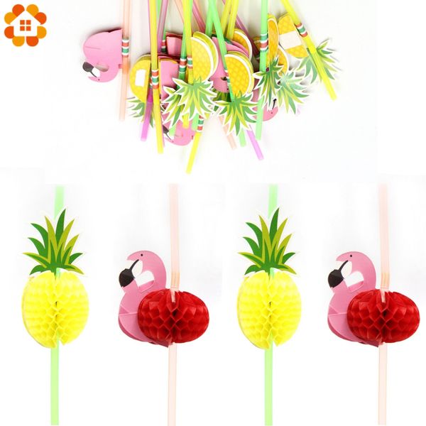 

new 20pcs/lot 3d flamingo/pineapple straw bendy flexible plastic drinking straws kids birthday/wedding/pool party decor supplies