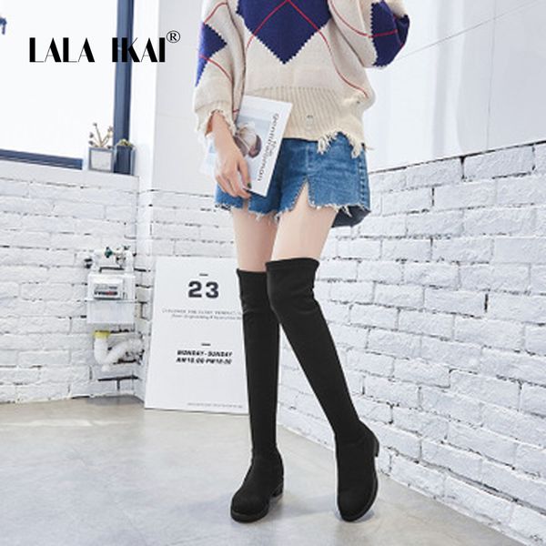 

lala ikai show legs knee-high boots female new winter sheep jing velvet girl bootsboots high joker 2018 winter boots 040a2488 -4, Black