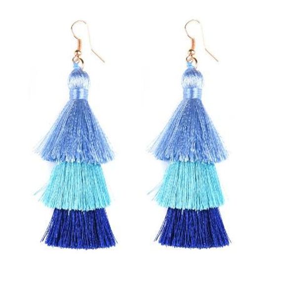 

cotton thread earrings affordable multi layer tassel dangle earrings cotton thread multi color fringe thread dangle earrings, Silver