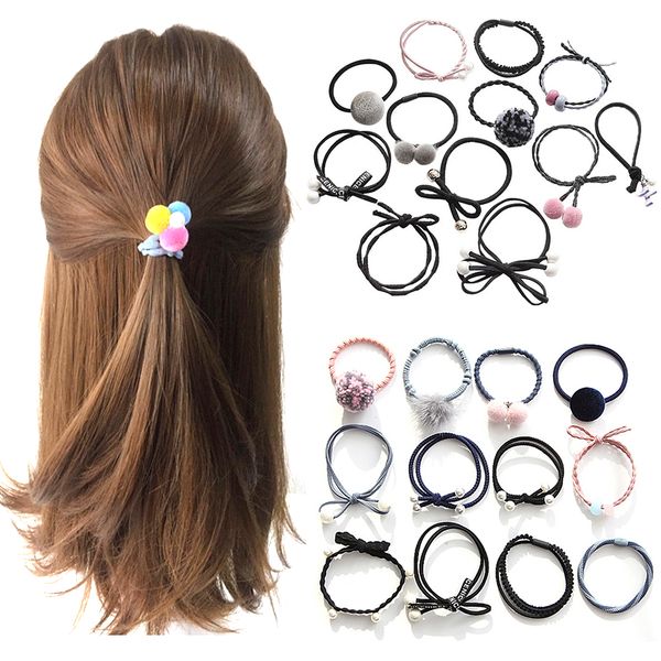 Girls Hair Rope Hairband Women Pearl Bow Ball High Elastic Rubber