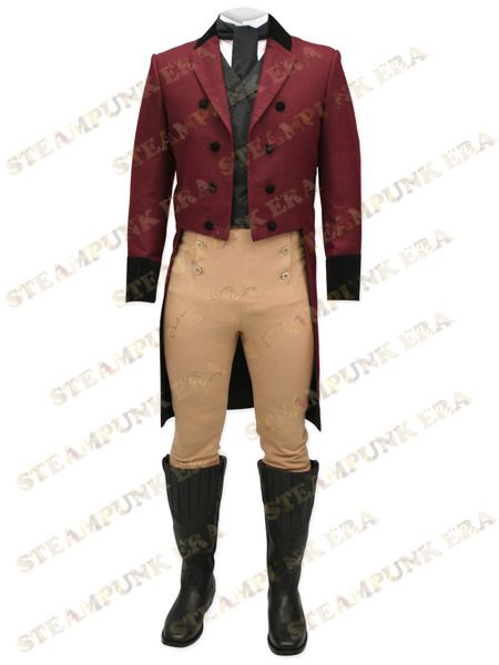 

trendy crimson swallow-tailed steampunk coat for men, Black;red
