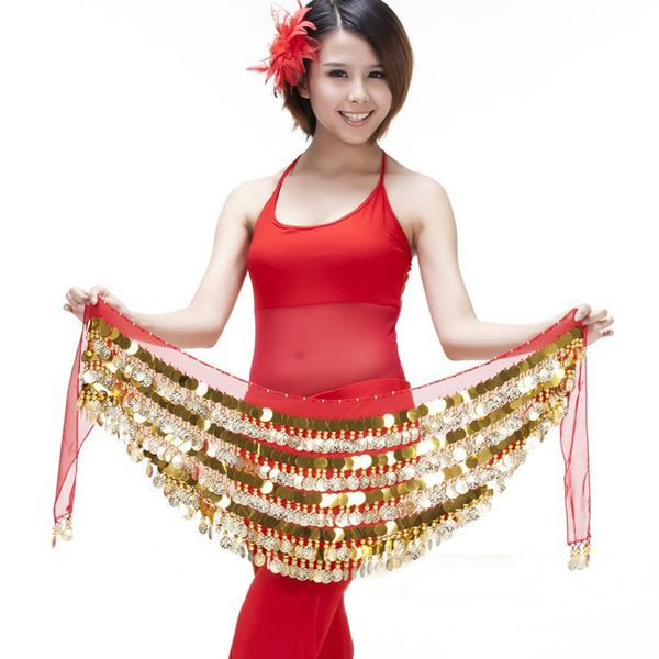 

2018 the new 288 coins waist chain original 5 layer gong piece belly dance waist chain belly dance belt, Black;red