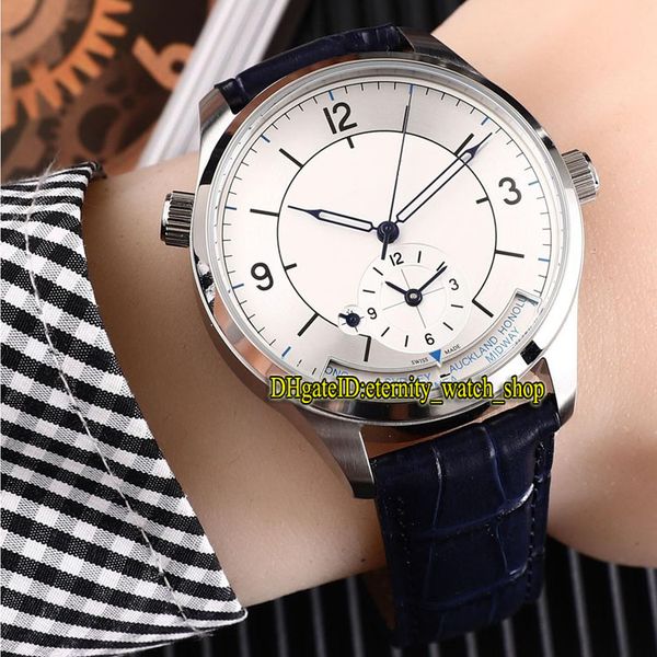 

new 5 color master 1428530 dual time zone white dial automatic mechanical mens watch 316l stainless stee case leather strap watches, Slivery;brown