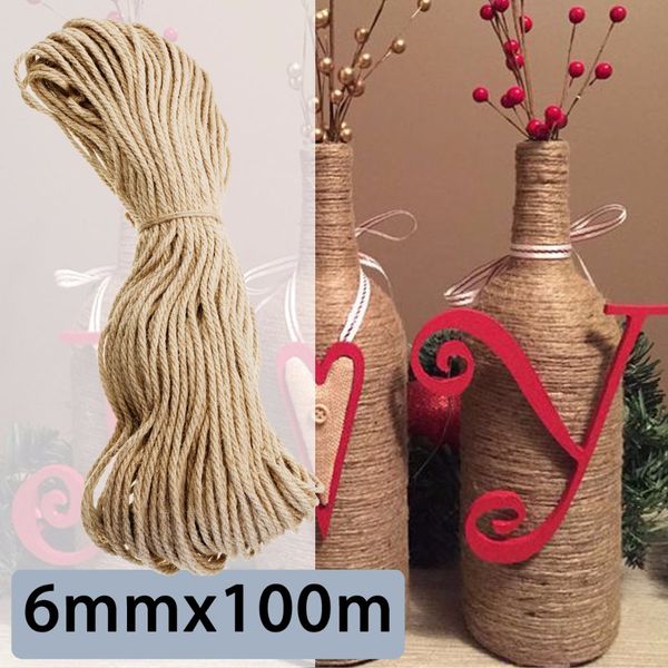 

6mmx100m high tenacity sisal ropes jute twine rope natural cord decor cat pet scratching home art decoration khaki, Black;white