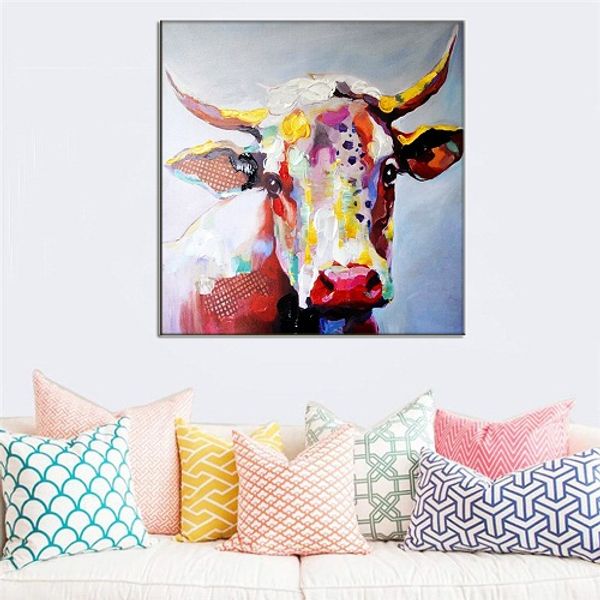 

handpainted & hd print modern abstract animal art oil painting color cow on canvas wall art home decor a162