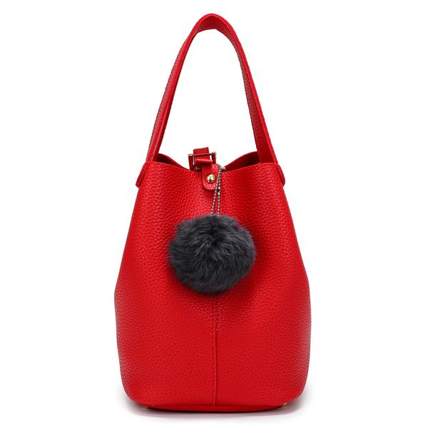 

sale pu a leather women ladies bucket main fashion handle women bags fur handbags bag bags sac tote ball kxpps, Red;black