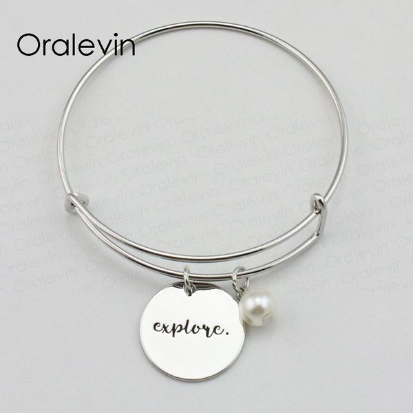 

explore inspirational hand stamped engraved charm pendant wire expandable bracelet bangle fashion jewelry,10pcs/lot, #ln1910b, Black