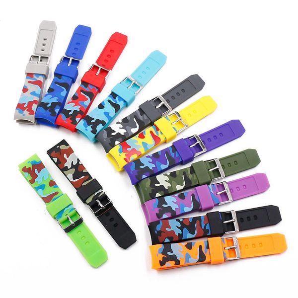 

camouflage silicone strap men's pin buckle 22mm watch accessories sports waterproof rubber strap female bracelet watch band, Black;brown