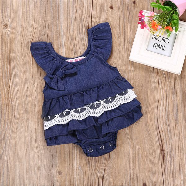 US Newborn Kids Baby Girls Blue Romper Party Dinosaur Tutu Dress Clothes Outfit