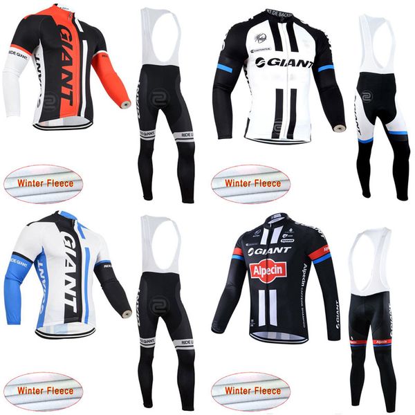 

giant team cycling winter thermal fleece jersey (bib) pants sets men long sleeve bike maillot roupa ciclismo c3121, Black;red