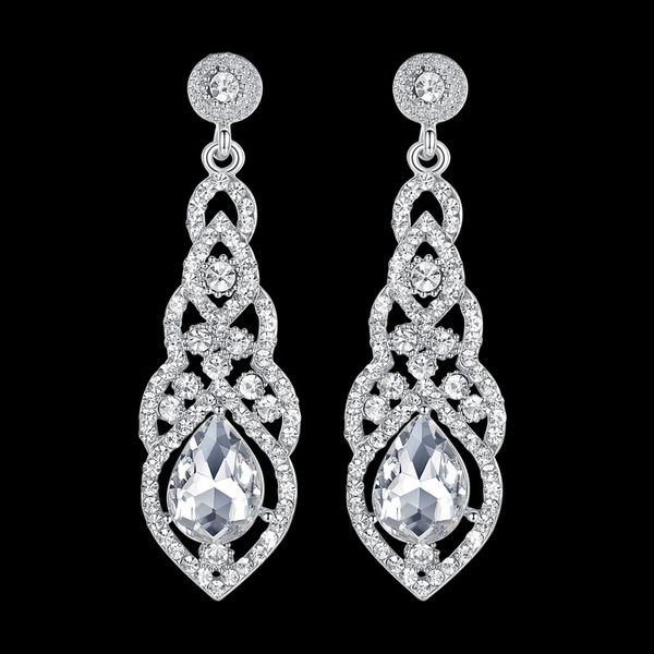 

crystal wedding long earrings ladies rhinestone simple bridal party prom earrings 2018 christmas jewelry retail wholesale, Silver
