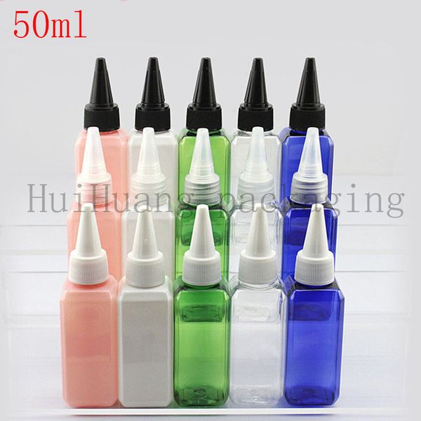 

50pcs 50ml multicolor empty lotion cream cosmetic container 50cc cream twist cap square bottle round colored plastic bottle
