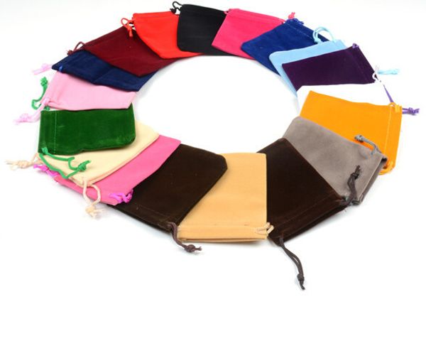 All'ingrosso-Ring Box Portagioie Display spedizione gratuita 100 pezzi Mix Color 7x9cm Borsa in velluto / Borsa per gioielli / Custodia in velluto, Borsa a tracolla / Borsa regalo gratuita