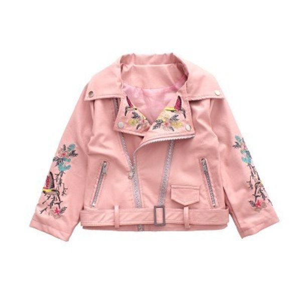 

girls leather jackets fashion embroidery autumn pu leather outwear zipper lapels girl windbreaker children jacket coat 3-10 t, Blue;gray
