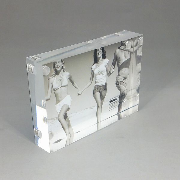 

3'5'6'7' transparent acrylic plastic crystal p picture frame display show holder stand magnet sucked on desk1pc