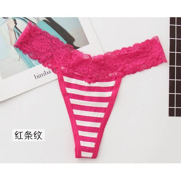 

pholeey low-rise women panties lace striped dot leopard print female underwear g-string thong p18162, Black;white