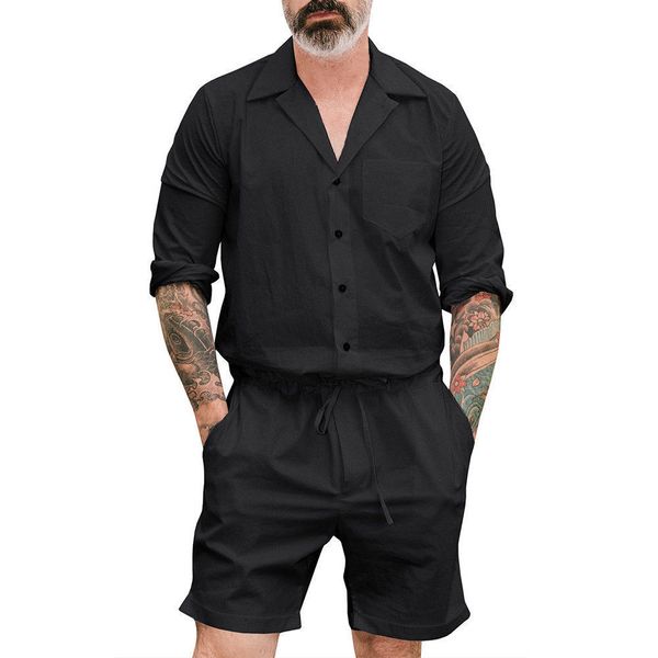 

men casual short sleeve stylish jumpsuits short trouser pants male rompers slim shirts black white green yellow, White;black
