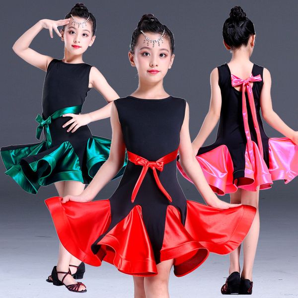 

latin dance dress for girls ballroom competition latin salsa dress kids girl rumba samba children 2018 tango skirt stage wear, Black;red