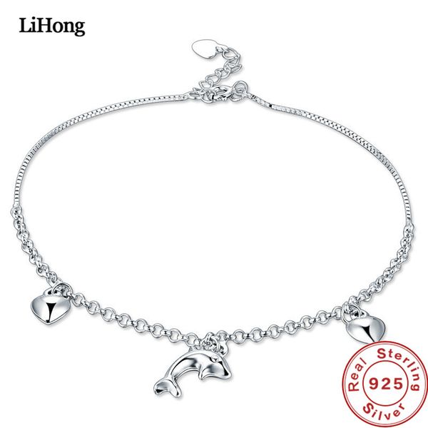 

new 925 silver anklet woman dolphin heart pendant 100% silver anklet summer fashion jewelry, Red;blue