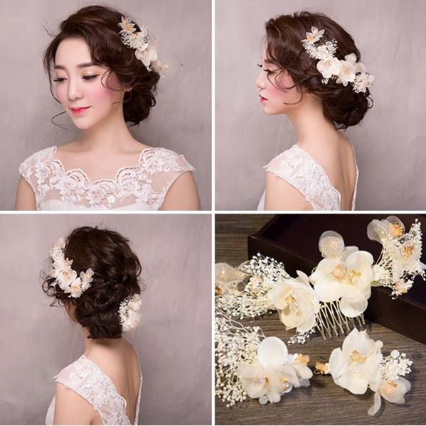 Korea Bridal Hair Combs Clips Girls White Flower Hairbands Wedding