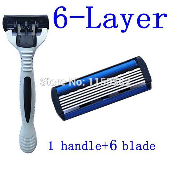 

new 1handle+6pcs 6 layer razor blade razors men electric shaver head shaving blades use for ru & eur razor