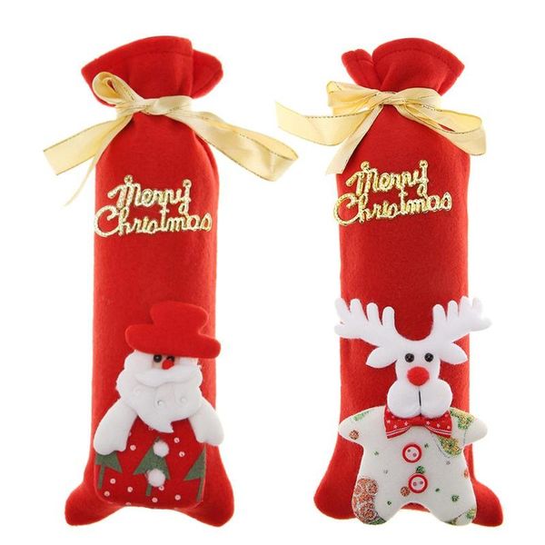 

Christmas Wine Bottle Decor Set Santa Claus Snowman Deer Bottle Cover Clothes Kitchen Decoration for New Year Xmas Dinner Party