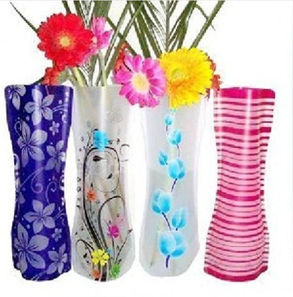 

20pcs Creative Clear PVC Plastic Vases Eco-friendly Foldable Folding Flower Vase Reusable Home Wedding Party Decoration Plastic Flower Vases